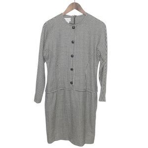 Carlisle Houndstooth Print Long Sleeve Crew Neck Midi Dress Wool Size 8